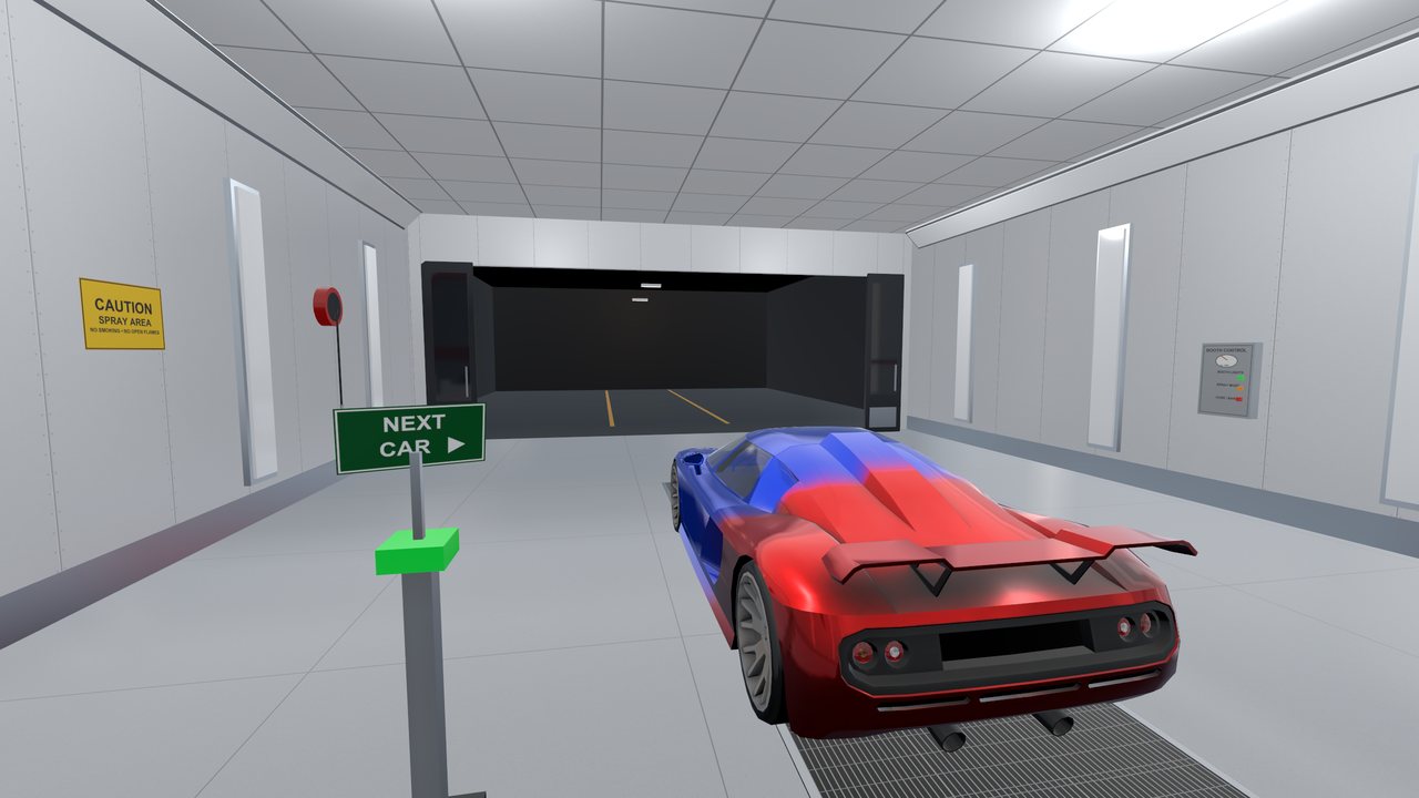The booth doors open onto the lot
